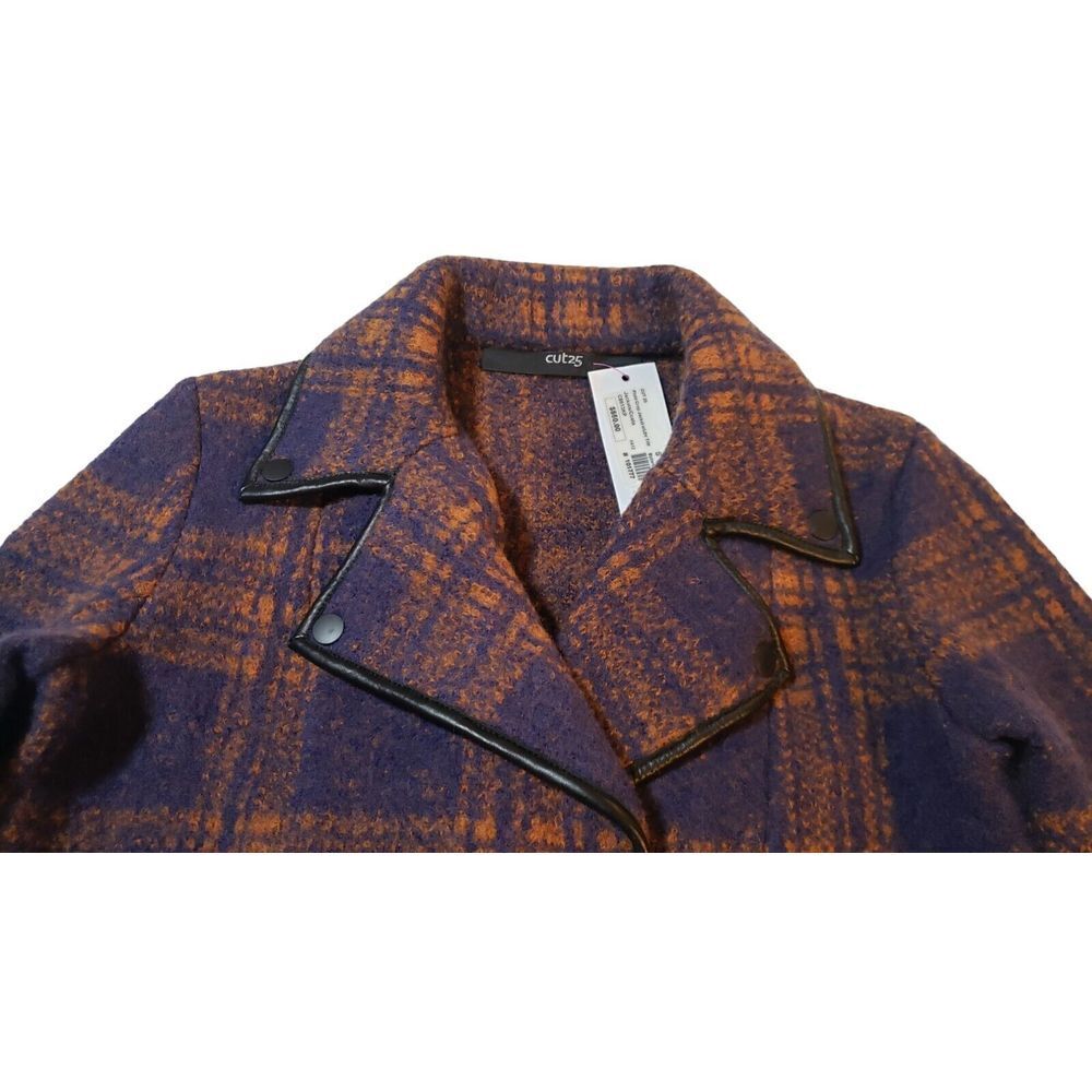NWT Cut 25 Byzantium Plaid Crop Wool Leather Trim Jacket Zip Pocket S Orig. $550 - Picture 4 of 16